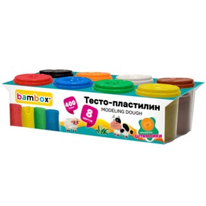 Тесто-пластилин для лепки СУПЕР ПЛАСТИЧНОЕ, 8 цветов, 400 г, крышки-штампики, BAMBOX (БАМБОКС), 107248 - фото 7636345