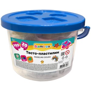 Тесто-пластилин для лепки СУПЕР ПЛАСТИЧНОЕ, 20 цветов 300 г, в пластиковом ведерке, формочки, BAMBOX (БАМБОКС), 107251 - фото 7636348