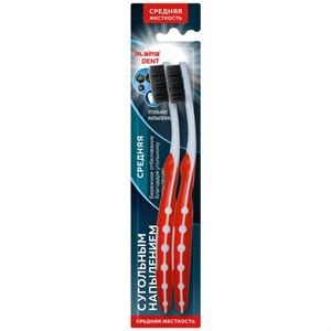Зубная щетка средней жесткости, щетинки с угольным напылением, КОМПЛЕКТ 2 шт, LAIMA DENT, 609319 - фото 7647335