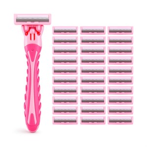 Бритвенный станок многоразовый женский, 3 лезвия, 31 кассета, розовый, X-ONE, 700025 - фото 7647399