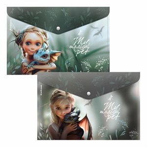 Папка-конверт с кнопкой ERICH KRAUSE "Magic Pet", A4, до 120 листов, непрозрачная, ассорти, 0,16 мм, 63509 - фото 7684123