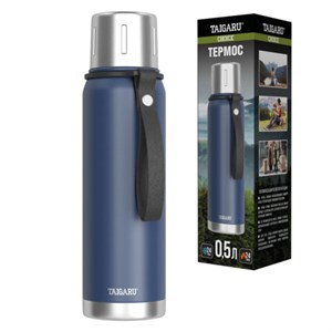Термос 0,5 л TAIGARU (ТАЙГАРУ) CHOICE, нержавеющая сталь SUS316, крышка/кружка, ремешок, синий матовый, 700312 - фото 7700744