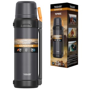 Термос 2,5 л TAIGARU (ТАЙГАРУ) EXPEDITION, нержавеющая сталь SUS304, 2 кружки, 2 ручки, ситечко, графитовый, 700318 - фото 7700747