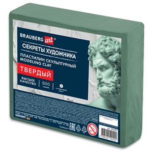 Пластилин скульптурный ТВЕРДЫЙ ОЛИВКОВЫЙ "Секреты художника", 0,5 кг, BRAUBERG ART, 107485 - фото 7739743