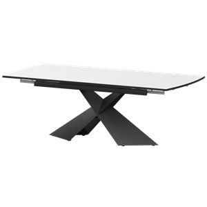 Стол раздвижной Модерн Обеденные столы в пластике Модерн 1400х945+300 (Н-3833) Супер Белый/Черный муар - фото 7739822