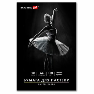 Бумага для пастели А4 в папке, 20 листов ЧЕРНАЯ, 180 гр/м2, BRAUBERG ART CLASSIC, 116347 - фото 7777760