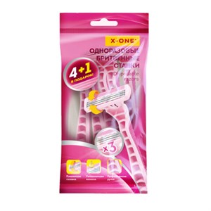 Бритвенные станки одноразовые, 3 лезвия, увлажняющая полоска, плавающая головка, 5 шт., розовый, X-ONE (ИКС-УАН), 700034 - фото 7777891