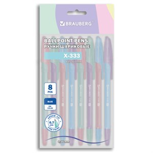 Ручки шариковые BRAUBERG "X-333 PASTEL MIX", НАБОР 8 ШТУК, СИНИЕ, узел 0,7 мм, линия письма 0,35 мм, 144535 - фото 7826427