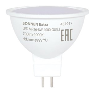 Лампа светодиодная SONNEN EXTRA, 8 (70) Вт, GU5.3, нейтральный белый, 30000 ч, LED MR16-8W-4000-GU5.3, 457917 - фото 7878656