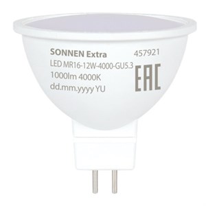 Лампа светодиодная SONNEN EXTRA, 12 (110) Вт, GU5.3, нейтральный белый, 30000 ч, LED MR16-GU5.3-12W-4000, 457921 - фото 7878664