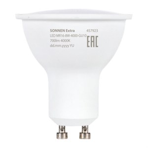 Лампа светодиодная SONNEN EXTRA, 8 (70) Вт, GU10, нейтральный белый, 30000 ч, LED MR16-GU10-8W-4000, 457923 - фото 7878668