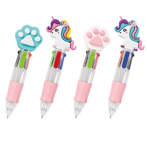 Ручка мини многоцветная с топпером шариковая автоматическая 4 ЦВЕТА FUNSTER "MIX", ассорти, пишущий узел 0,7 мм, линия письма 0,35, 144378 - фото 7943359