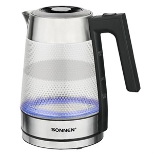 Чайник электрический SONNEN KT-1809, 1,8л, 2200 Вт, термостойкое стекло текстура ромб, внутренняя подсветка синяя, нержавеющая сталь, 455142 - фото 8047031