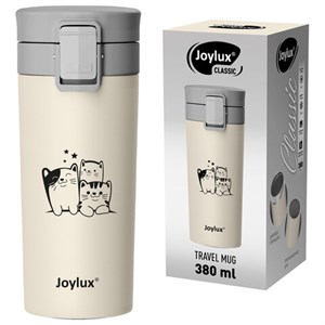Термокружка 380 мл JOYLUX CLASSIC CAT, нержавеющая сталь SUS304, бежевый с принтом, 700272 - фото 8047169