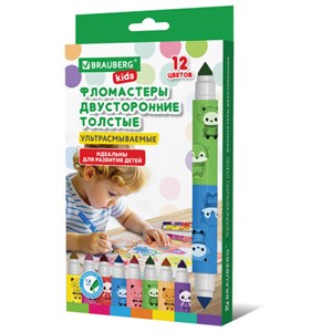 Фломастеры двусторонние толстые для малышей ультрасмываемые 6 штук / 12 цветов, BRAUBERG KIDS, 152625 - фото 8274486