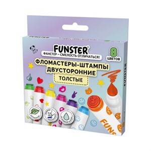 Фломастеры-штампы двусторонние FUNSTER (ФАНСТЕР) 8 цветов, ударопрочный наконечник, 152627 - фото 8274489