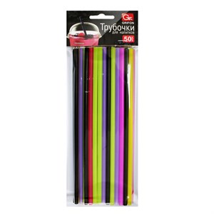Трубочки для коктейлей прямые пластиковые 5х240 мм, цветные, КОМПЛЕКТ 50 шт., GRIFON, 105-139 - фото 8274882