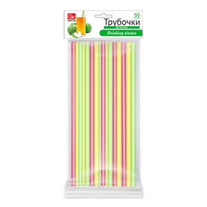 Трубочки для коктейлей прямые пластиковые 8х240 мм, цветные, КОМПЛЕКТ 50 шт., GRIFON, 105-103 - фото 8274883