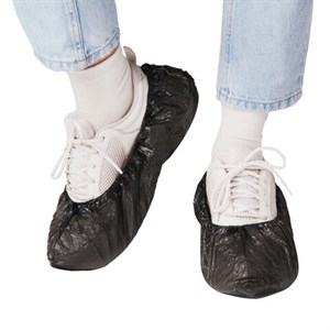 Бахилы, КОМПЛЕКТ 100 шт. (50 пар), ЭКСТРА, 39х14 см, двойная резинка, 30 мкм, 3,6 г, черные, ELEGREEN, ПНД-15/2р-Ч - фото 8311845