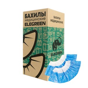 Бахилы двойные, КОМПЛЕКТ 1900 шт. (950 пар), СТАНДАРТ, 39х14 см, 28 мкм, 2,6 г, бело-синие, ELEGREEN, ПНД-7/7/1р-Б-С - фото 8311860