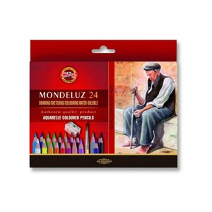 Карандаши цветные акварельные художественные KOH-I-NOOR "Mondeluz", 24 цвета, кисть, точилка, европодвес, 3711/24, 3711024003KZ - фото 8356340