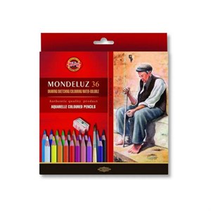 Карандаши цветные акварельные художественные KOH-I-NOOR "Mondeluz", 36 цветов, кисть, точилка, европодвес, 3712/36, 3712036003KZ - фото 8356341