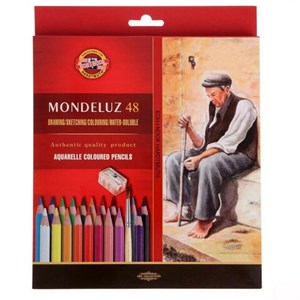 Карандаши цветные акварельные художественные KOH-I-NOOR "Mondeluz", 48 цветов, кисть, точилка, европодвес, 3713/48, 3713048003KZ - фото 8356342