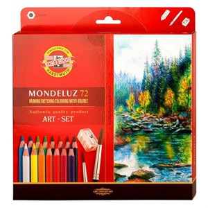 Карандаши цветные акварельные художественные KOH-I-NOOR "Mondeluz", 72 цвета, кисть, точилка, европодвес, 3714/72, 3714072001KZ - фото 8356343