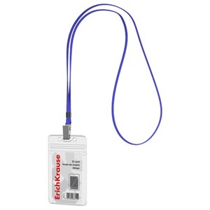 Бейдж вертикальный ERICH KRAUSE (62х91 мм), корпус прозрачный, цвет ленты синий, 63711 - фото 8356389