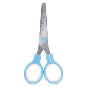 Ножницы BRAUBERG KIDS 130 мм, ручки небесно-голубые, закругленные лезвия с линейкой, 274060 - фото 8426243