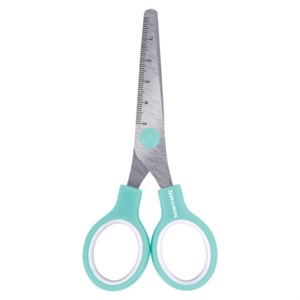 Ножницы BRAUBERG KIDS 130 мм, ручки мятные, закругленные лезвия с линейкой, 274062 - фото 8426249