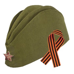 Пилотка военная двуслойная с ГЕОРГИЕВСКОЙ ЛЕНТОЙ, металлическая звезда, размер 56 (универсальный), ПЛ-11Л - фото 8463902