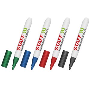 Маркеры стираемые для белой доски НАБОР 4 ЦВЕТА, STAFF "BASIC" WBM-200, 1-3 мм, 152639 - фото 8502059