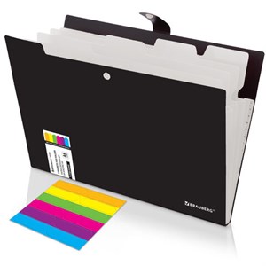 Папка-органайзер на кнопке 5 отделений, BRAUBERG "Extra", А4, черная с белым, 274094 - фото 8610093