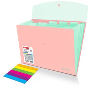 Папка-органайзер конверт на кнопке 6 отделений, BRAUBERG "Extra", A4, персиковая с мятным, 274102 - фото 8610105