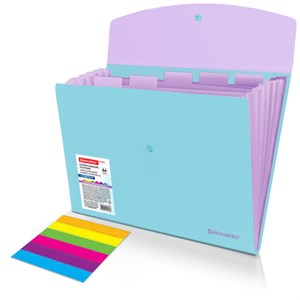 Папка-органайзер конверт на кнопке 6 отделений, BRAUBERG "Extra", A4, голубая с лиловым, 274104 - фото 8610109