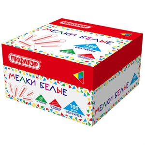 Мел белый БЕЗ ПРИМЕСЕЙ квадратный 100 штук, мягкое письмо, ПИФАГОР, картонная упаковка, 274123 - фото 8610114