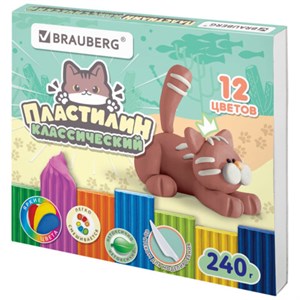 Пластилин классический "МИЛЫЕ КОТЫ", 12 цветов, 240 г, СТЕК, ВЫСШЕЕ КАЧЕСТВО, BRAUBERG, 107353 - фото 8627497