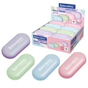 Ластик BRAUBERG "PASTEL OVAL", 50х23х10 мм, цвета ассорти, овальный, 274023 - фото 8657040