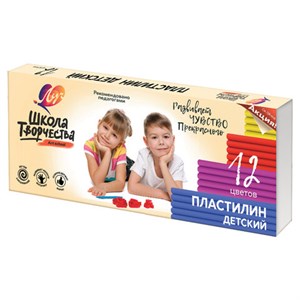 Пластилин классический ЛУЧ "Школа творчества", 12 цветов, 240 г, стек, картонная упаковка, 29С 1763-08 - фото 8657872