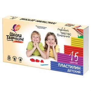 Пластилин классический ЛУЧ "Школа творчества", 15 цветов, 300 г, стек, картонная упаковка, 29С 1764-08 - фото 8657873