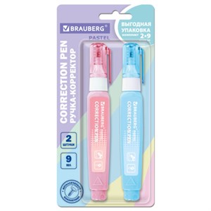 Ручка-корректор 9 мл, ВЫГОДНАЯ УПАКОВКА, КОМПЛЕКТ 2 штуки, BRAUBERG PASTEL, 274233 - фото 8732519