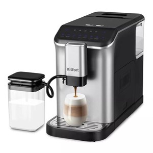 Кофемашина KITFORT КТ-7166, 1350 Вт, объем 1,5 л, для зерен 200 г, автокапучинатор, серебристая - фото 8753717