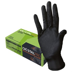 Перчатки нитриловые смотровые с текстурой CRYSTAL PRO, 25 пар (50 шт.), размер M (средний), черные, CR-BL-01 - фото 8753830