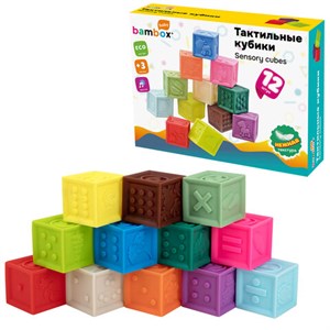 Тактильные кубики, сенсорные, ЭКО 12 штук, BAMBOX BABY (БАМБОКС БЭБИ), 665900 - фото 8889612
