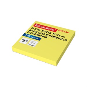 Блок самоклеящийся (стикеры) Z-сложения, BRAUBERG ZigZag, 76х76 мм, 100 л., желтый, для диспенсера, 116681 - фото 8916409