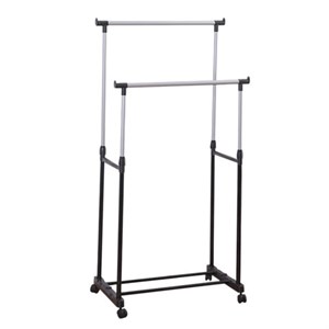 Вешалка для плечиков двухъярусная BOOMHOUSE (БУМХАУС) GR-003 (900-1600x800x400 мм), пластик/металл, черный/хром, 701438 - фото 9027365