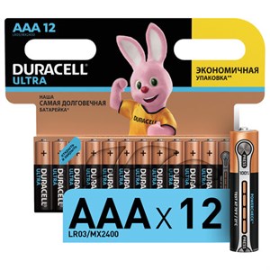 Батарейки КОМПЛЕКТ 12 шт., DURACELL Ultra, AAA (LR03, 24А), алкалиновые, мизинчиковые, блистер - фото 9055003