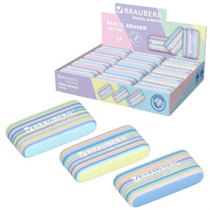 Ластик BRAUBERG "PASTEL STRIPES", 45х24х10 мм, пастельные цвета ассорти, 274014 - фото 9104817