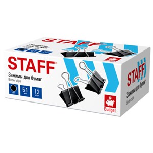 Зажимы для бумаг БОЛЬШИЕ STAFF ECO, КОМПЛЕКТ 12 шт., 51 мм, на 230 листов, черные, картонная коробка, 274035 - фото 9163479